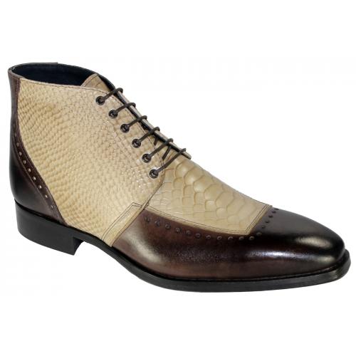 Duca Di Matiste 67 Chocolate Brown / Taupe Genuine Calfskin / Snakeskin Print Ankle Boots.